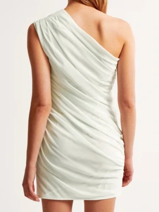 Abercrombie & Fitch One-Shoulder Chiffon Mini Dress Light Mint Green M Tall NWT - Picture 2 of 13